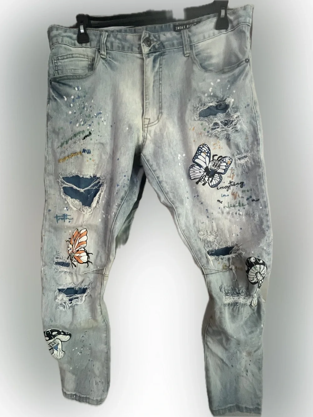 Smoke Rise “Peace & Harmony” Embroidered Distressed Jeans 38x32